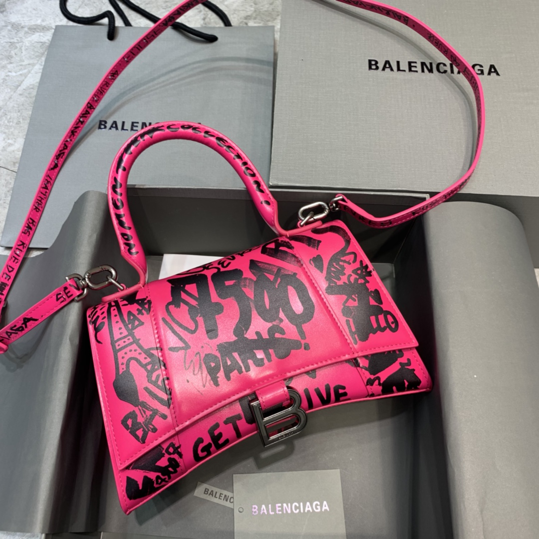 Balenciaga Hourglass Small Handbag Graffiti Shoulder Bag Red